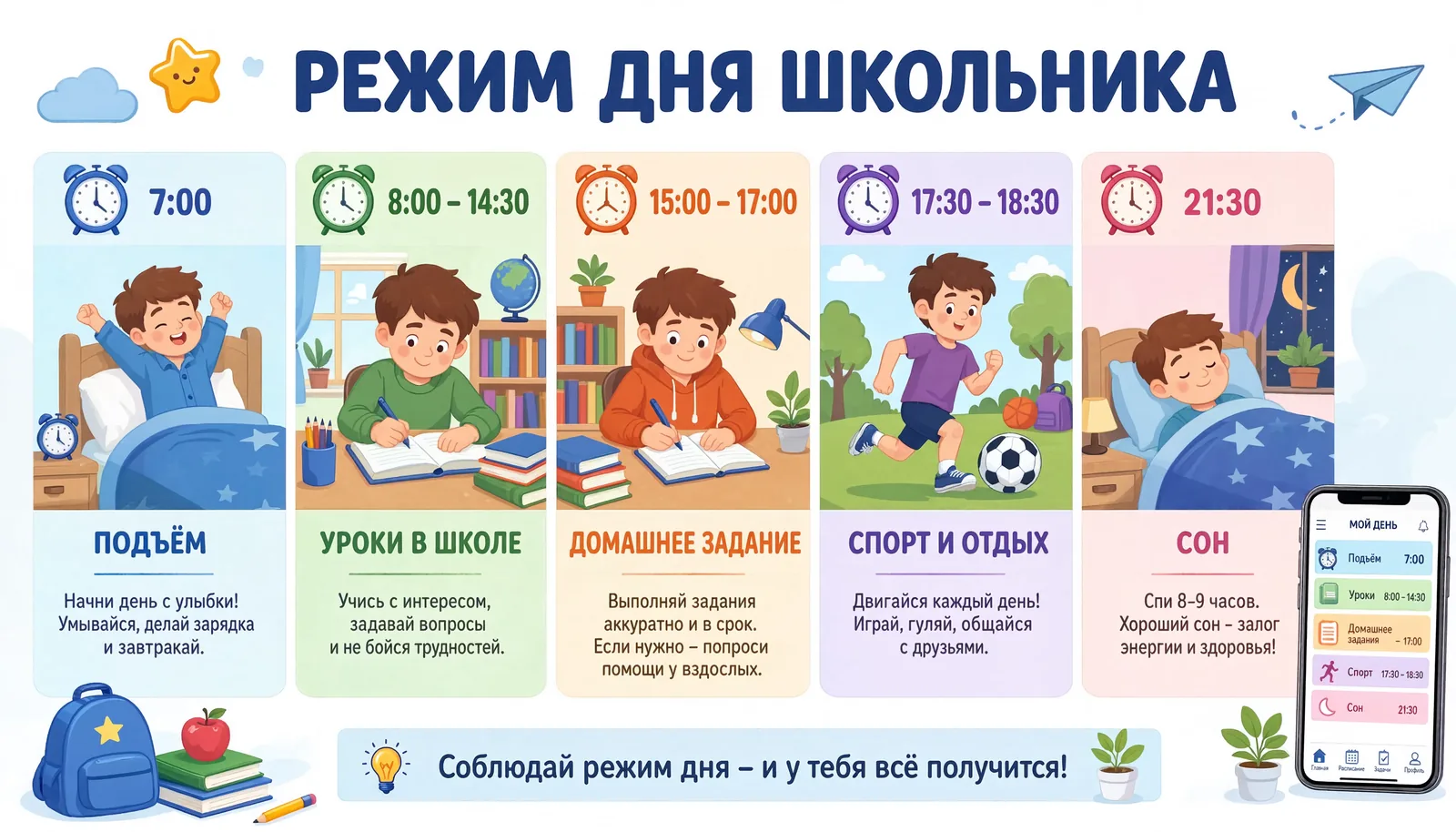 Режим дня школьника на новый учебный год