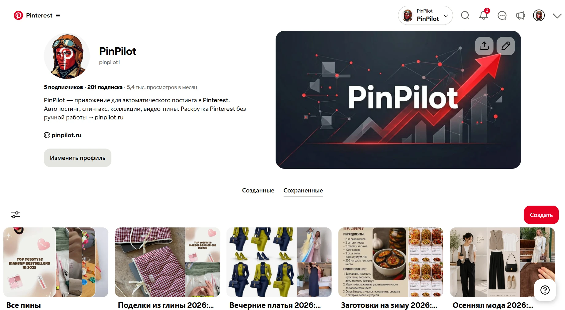 Аналитика Pinterest: 17 434 показа, аудитория 3 500, вовлечения 802, 4 перехода